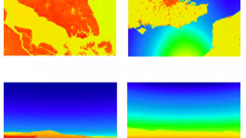 En haut : simulation image satellitaire, en bas : images fond surface de la mer. Crédits : ONERA