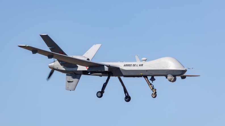 Le reaper s'apprête à atterrir après l'opération menée dans l'Atlantique.