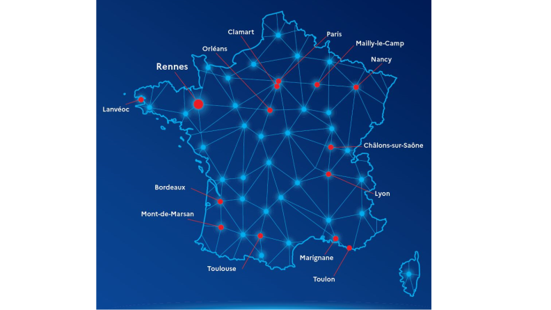 Carte des sites militaires engagés dans DEFNET 2025
