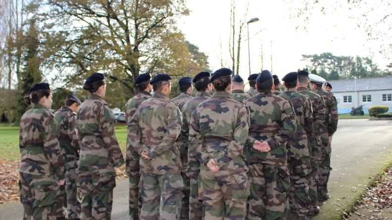 Militaires en bloc lors d'une séance d'ordres serrés