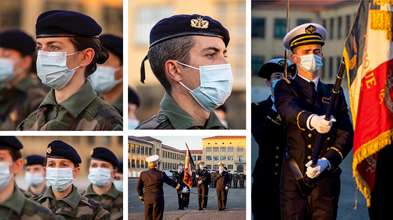 Les officiers sous contrat commissaires présentés au drapeau