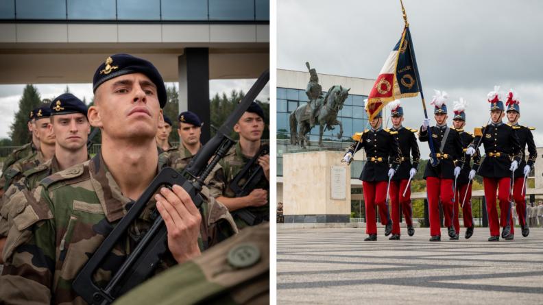 Les commissaires d’ancrage Terre présentés au drapeau de l’école spéciale militaire de Saint–Cyr