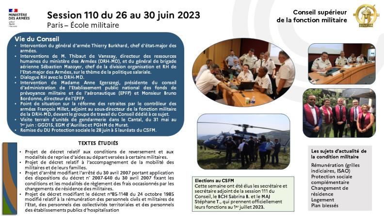 Infographie bilan de la session 110 du CSFM