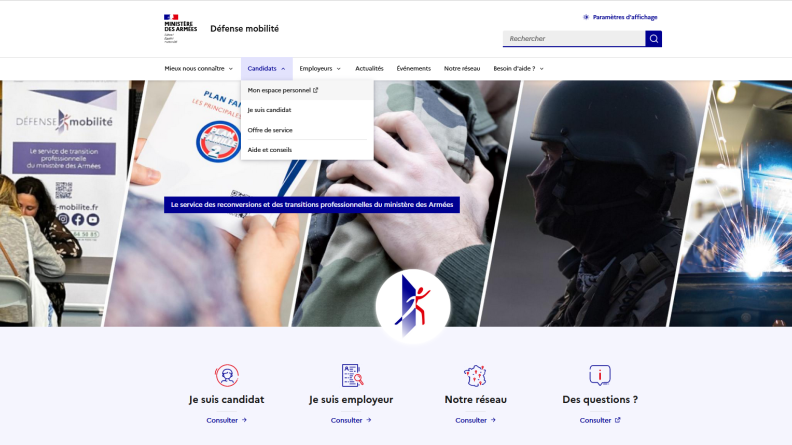 Page d'accueil Internet - Onglet "Candidats"