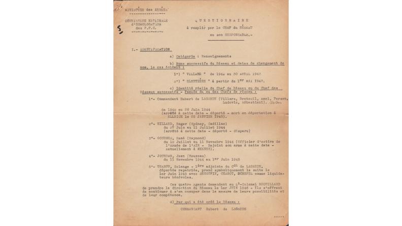 Questionnaire soumis au responsable du réseau de renseignement Eleuthère en vue de son homologation
