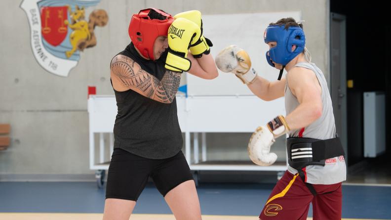 Lors de la semaine de stage de boxe sur la base aérienne 118 de Mont-de-Marsan.
