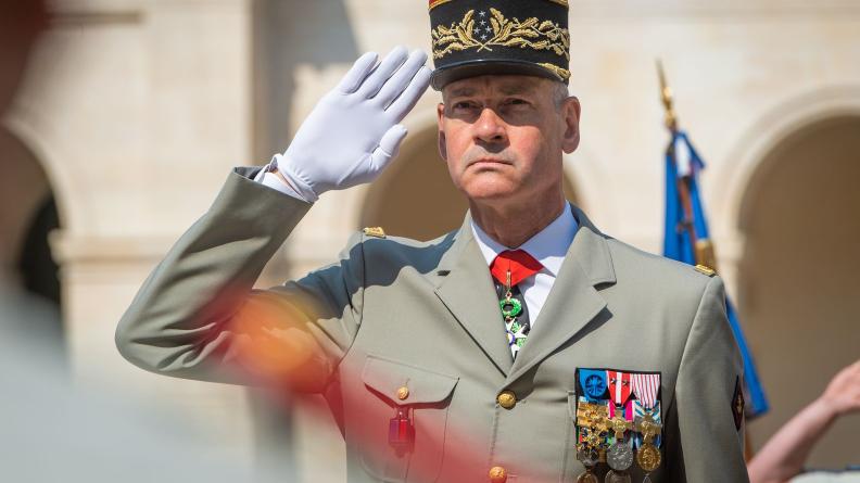 Prise d'armes présidée par le général Pierre Schill aux Invalides, Paris, 7 juin 2023.
