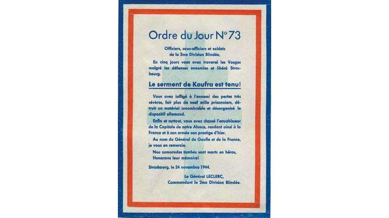 Ordre du jour 73, Strasbourg, serment de Koufra 