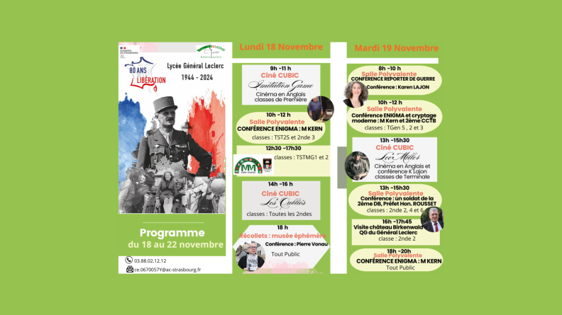 Programme du lycée Leclerc de Saverne, du lundi 18 novembre au mardi 19.