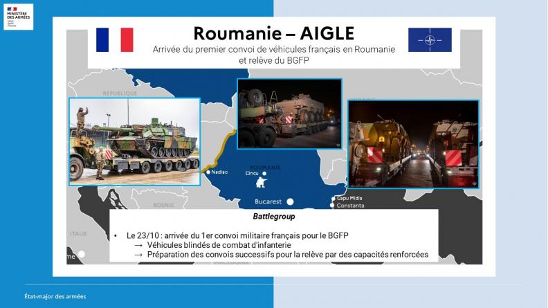 Arrivée du premier convoi de véhicules français en Roumanie et relève du BGFP