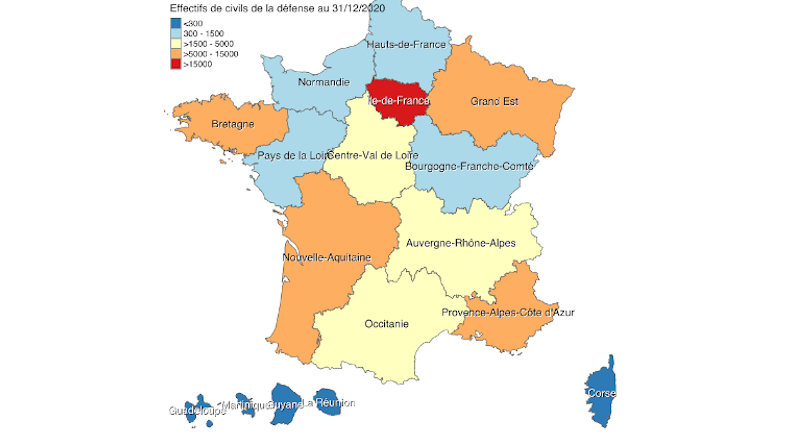 Figure 5 : Répartition géographique des effectifs civils du ministère des armées au 31 décembre 2020
