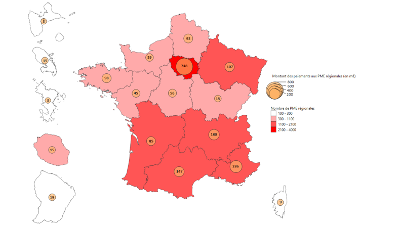 Répartition régionale des paiements aux PME fournisseurs du ministère des Armées en 2021