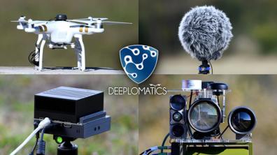 Figure 1 : Éléments du système de surveillance : exemple de drone à détecter, antenne microphonique 