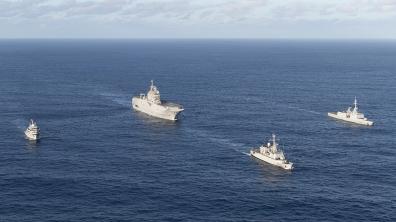 Le Task Group  est composé du PHA Mistral, de la FLF Courbet, de la FS Nivôse et du BSAOM Champlain