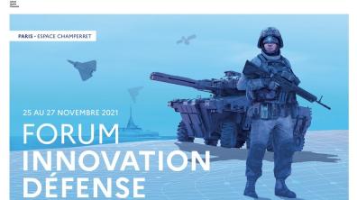 Affiche du Forum Innovation Défense 2021 : du 25 au 27 novembre 2021 à l'Espace Champerret (Paris)