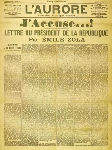 « J’accuse », lettre ouverte au président de la République d'Emile Zola publiée dans « L'Aurore »